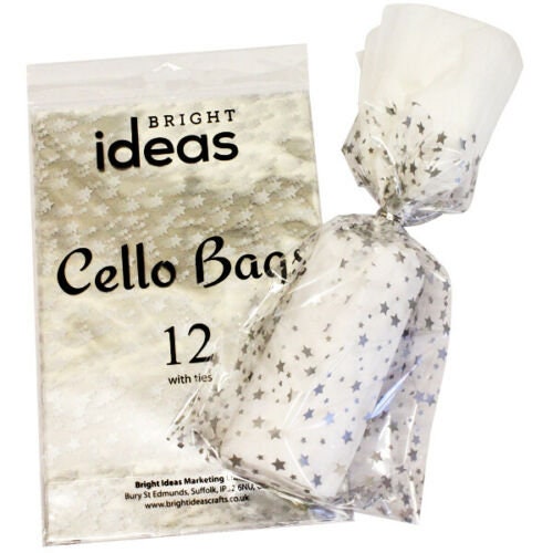 12 merry Christmas Cellophane Cello Party Food Cookie Gift Bags With Twist Ties silver star Keechi & co.