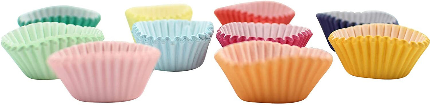 200 Pastel Rainbow Mini Cupcake Liners: Baking Paper Cases