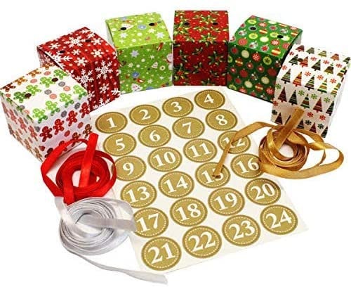 christmas Make Your Own Advent Calendars Children Vintage Christmas Tree Decoration With Boxes 24 Pcs Ribbon Patterns Stickers 1-24 Keechi & co.