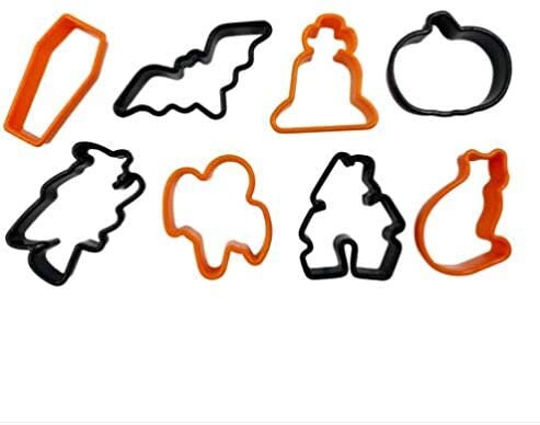 Halloween Cake Cutters Pack of 8 Cat Ghost Bat Pumpkin Haunted House Tombstone Witch Coffin Keechi & co.