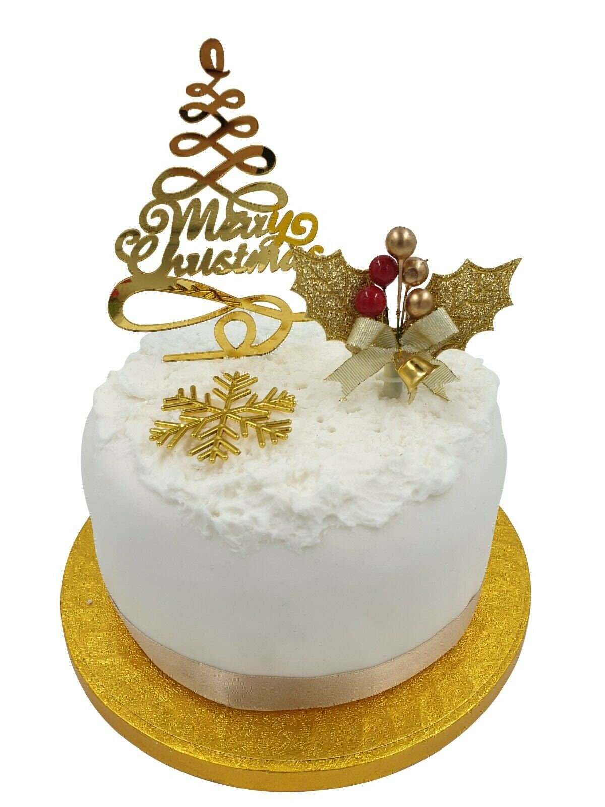 3 piece SET Green or Gold HOLLY Merry Christmas Cake Decorations log cupcake toppers