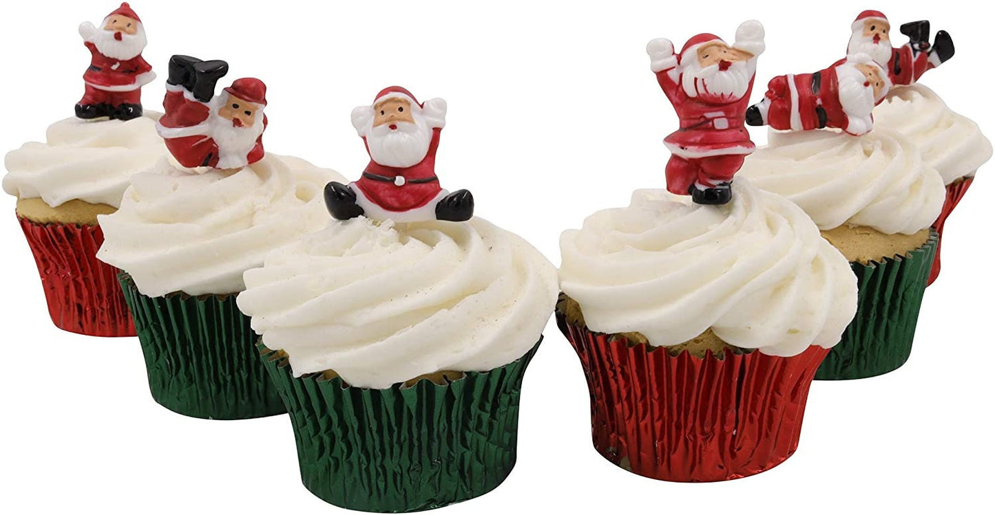 Tumbling Santa Cake Toppers: Christmas Party Decorations (6 pc)