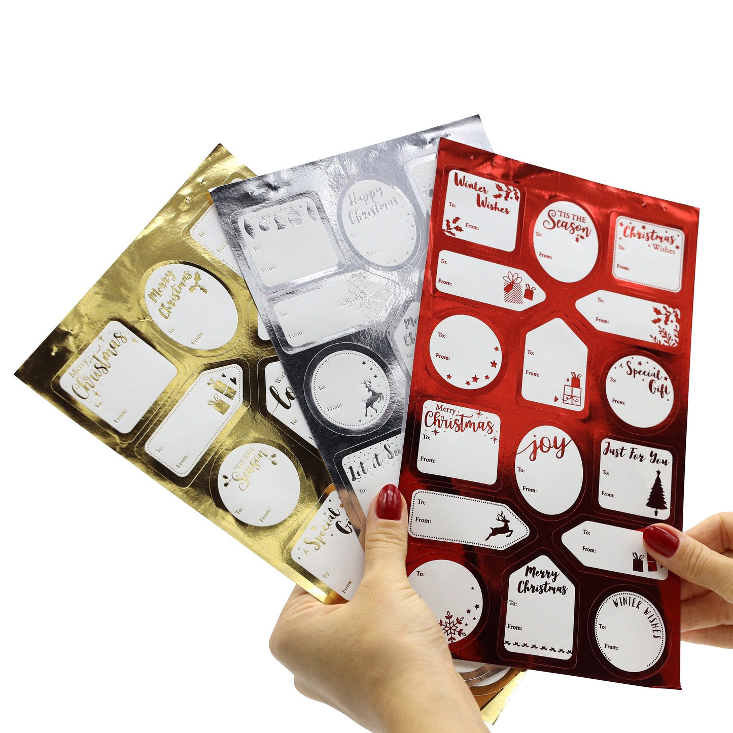 Christmas sticker label gift tag Foil Gold | Silver | Red Labels Christmas Tags Name Xmas Present