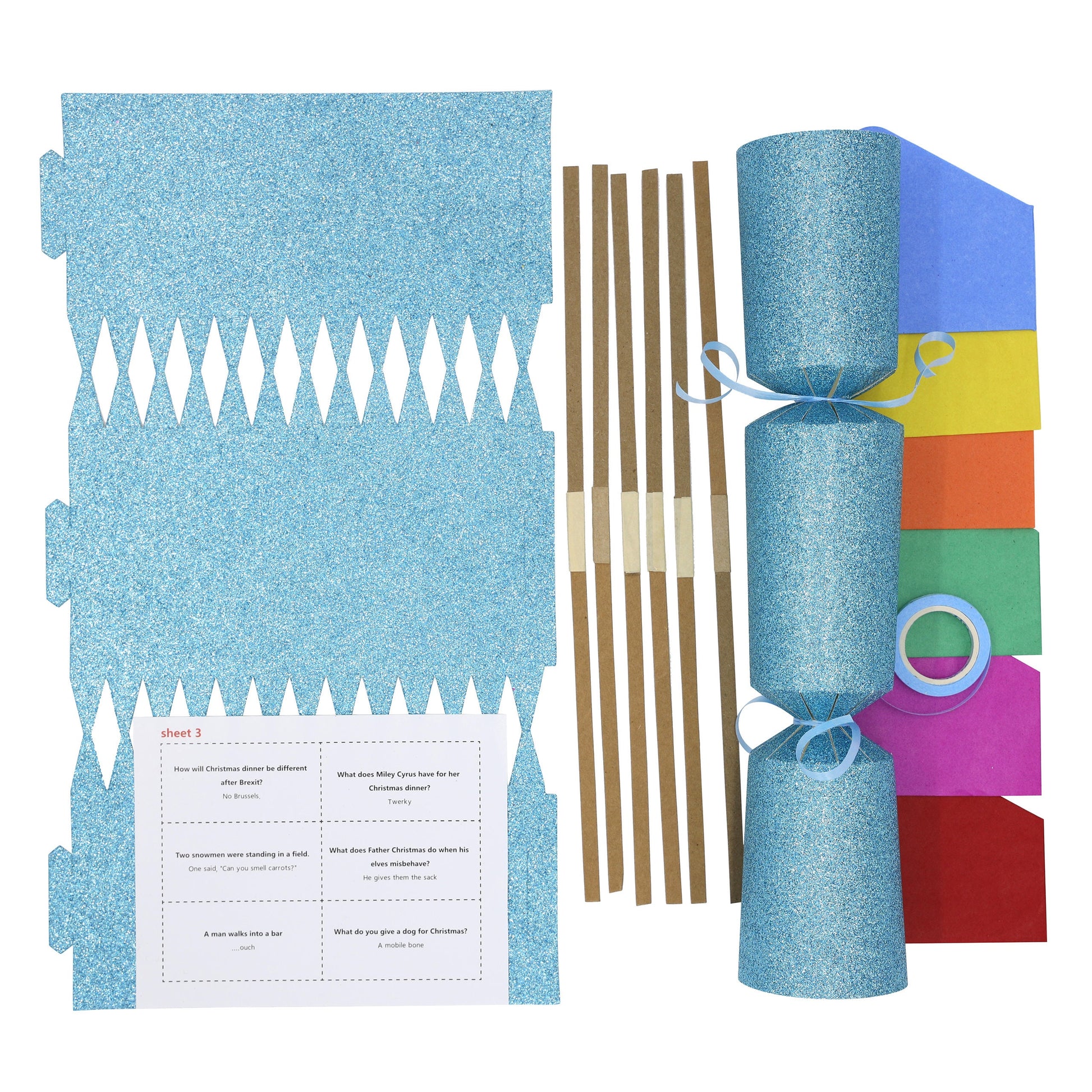 12 Make Your Own Christmas Cracker kit Crackers Hats Snaps BLUE GLITTER Etsy