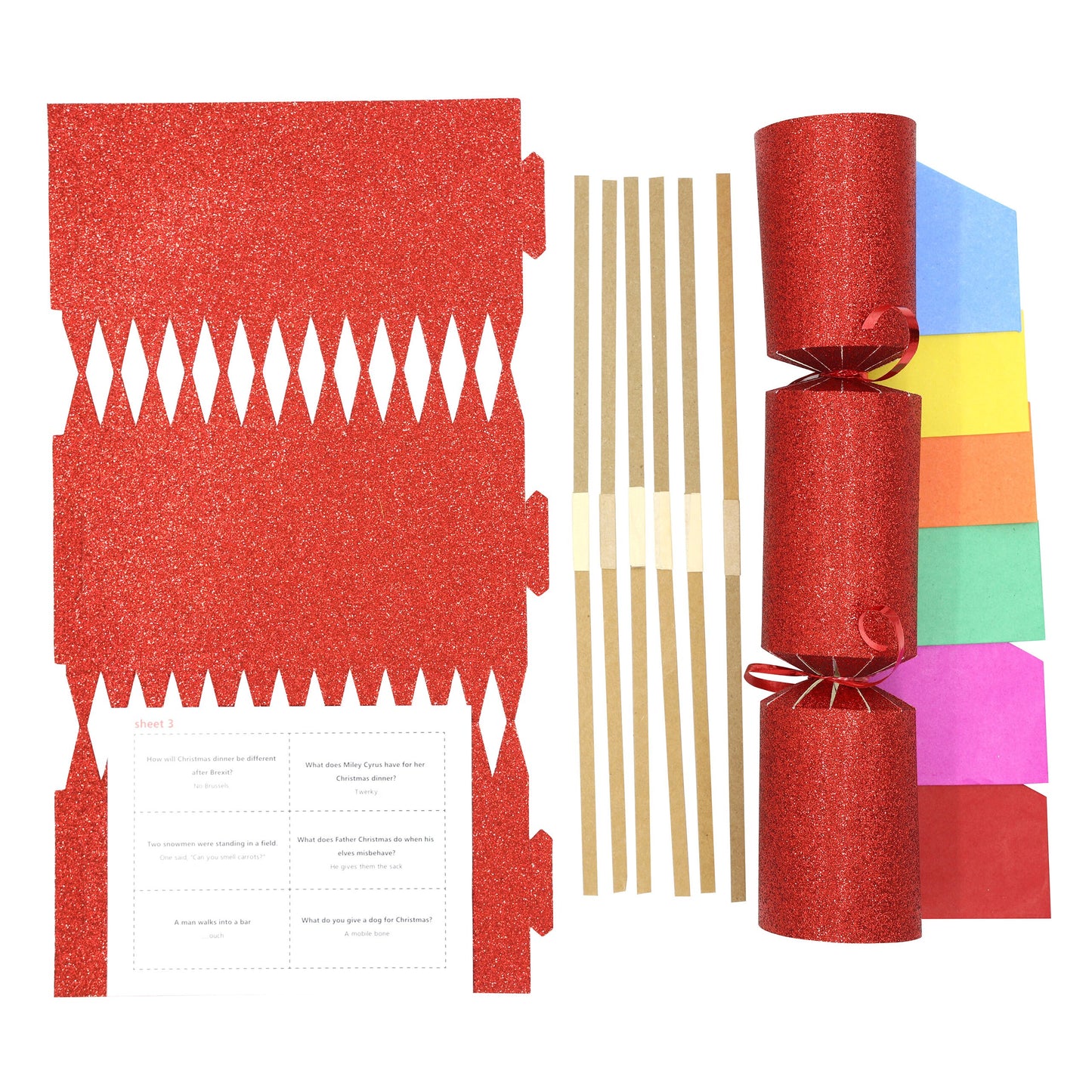 6 Make Your Own Christmas Cracker kit Crackers Hats Snaps RED GLITTER Etsy