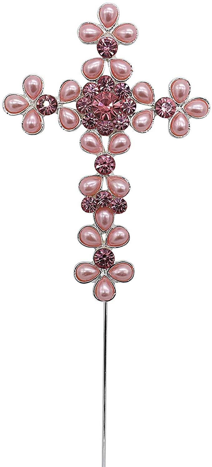 Pearl Rhinestone Holy Cross Cake Topper: Christening Communion Decoration