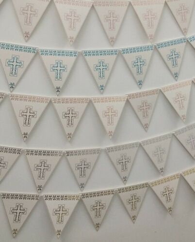 First Holy Communion Bunting 8 FLAG pink gold silver Garland Party ware Banner Decorations Keechi & co.