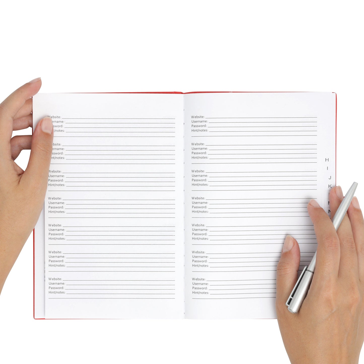 Password Username Book A-Z Index Hard Back A5 Contact Book red navy lime green purple red black With Pen Keechi & co.