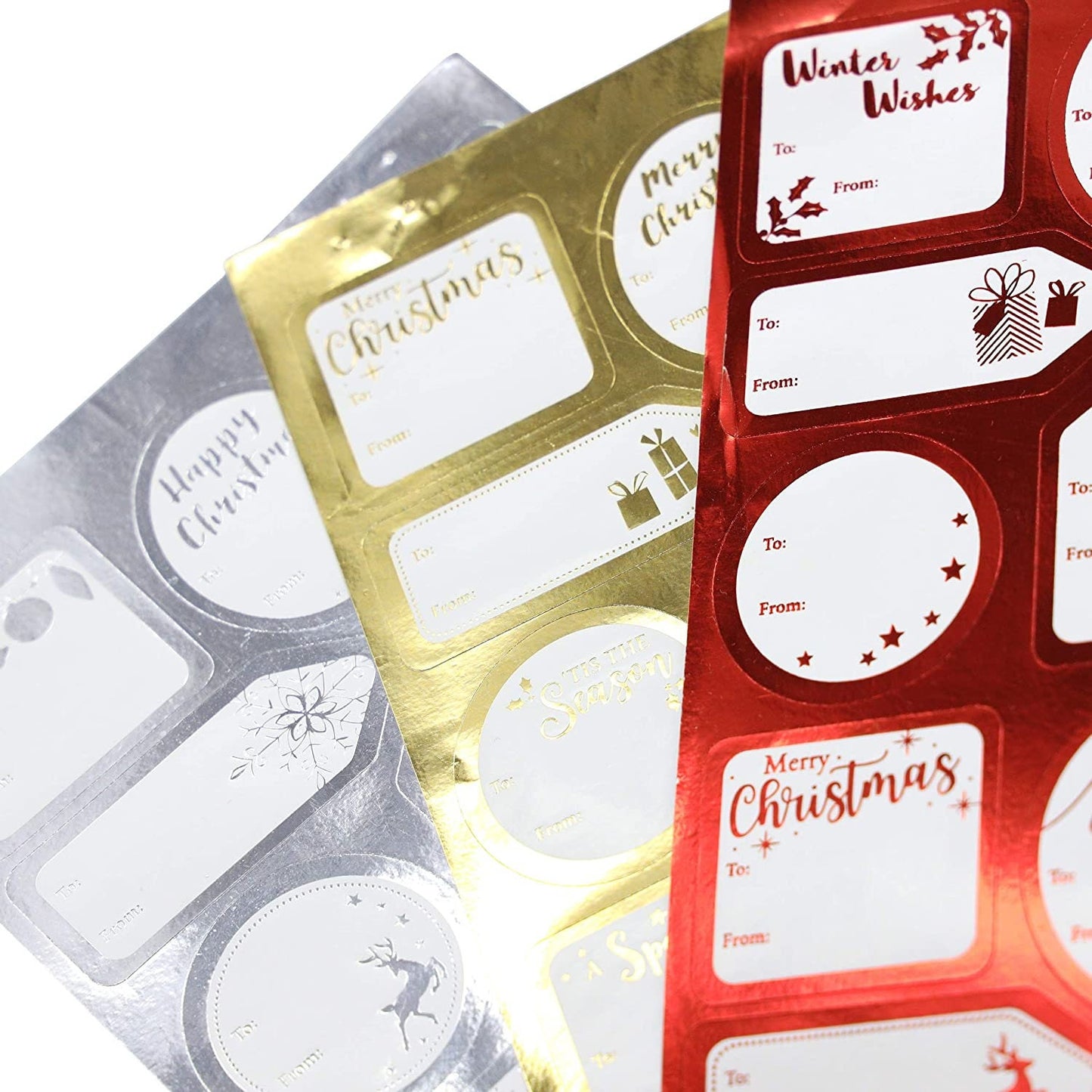 Foil Gold Silver Red Labels Christmas sticker Gift Tags Name Xmas Present