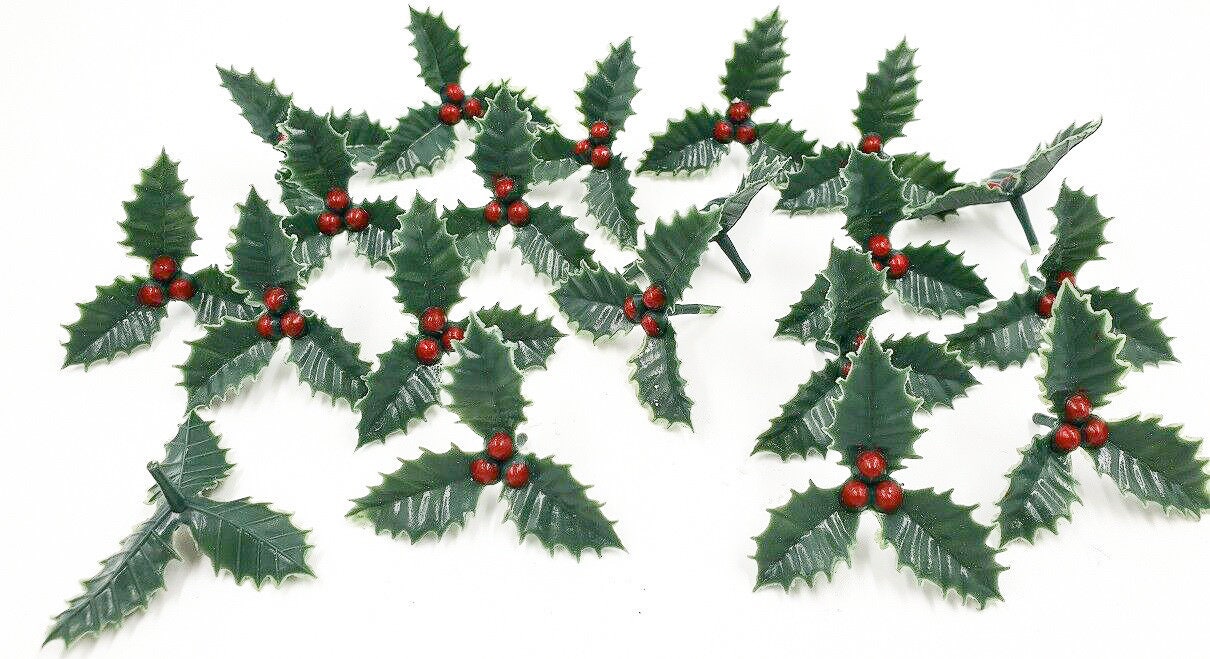 Small plastic holly leaf Christmas cake topper decoration Yule log cupcake 12 x
