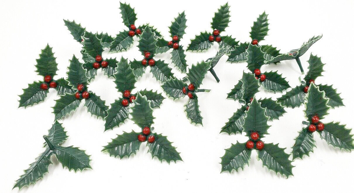 Small plastic holly leaf Christmas cake topper decoration Yule log cupcake 12 x