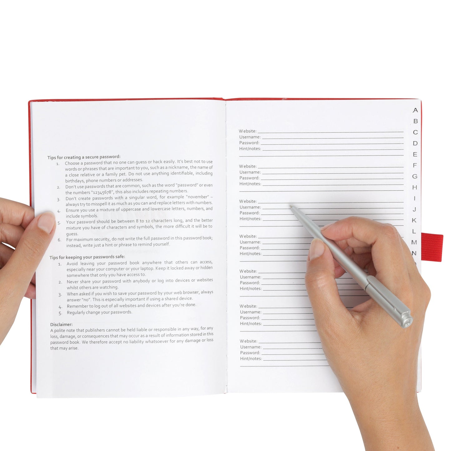 Password Username Book A-Z Index Hard Back A5 Contact Book red navy lime green purple red black With Pen Keechi & co.