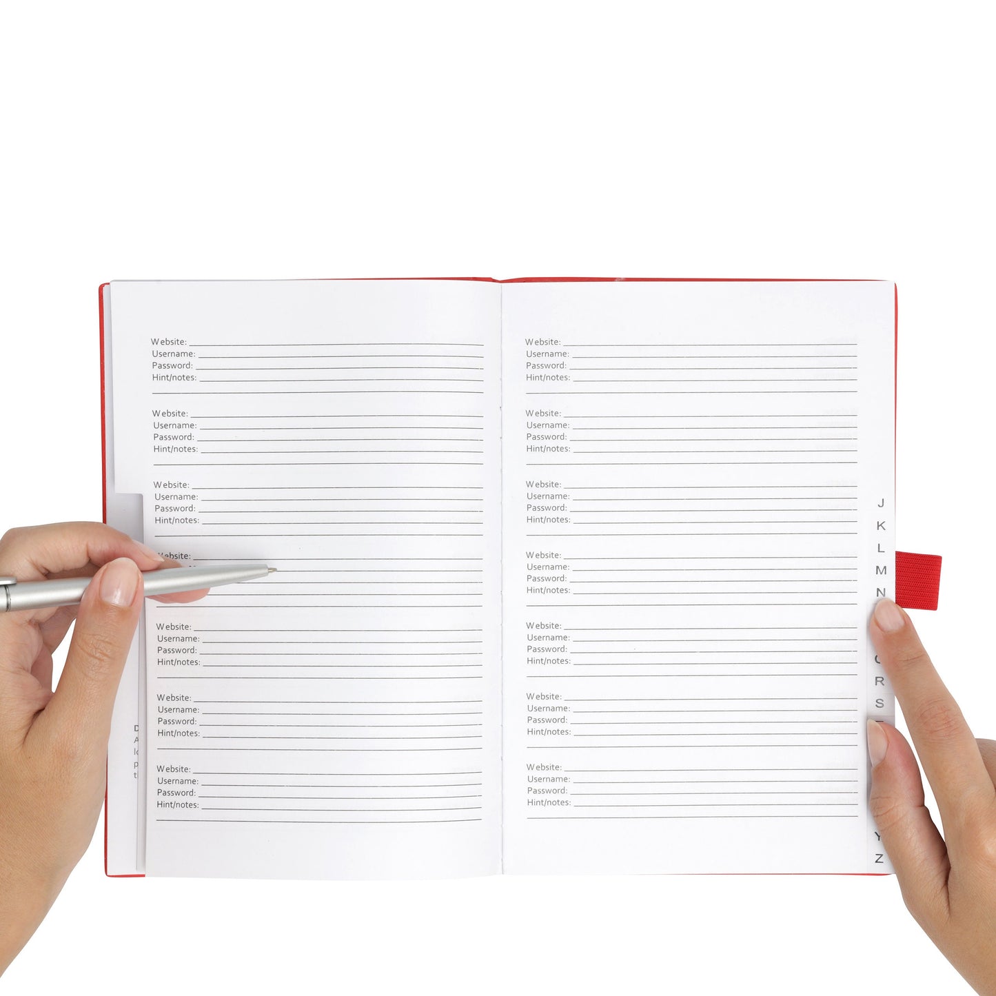 Password Username Book A-Z Index Hard Back A5 Contact Book red navy lime green purple red black With Pen Keechi & co.