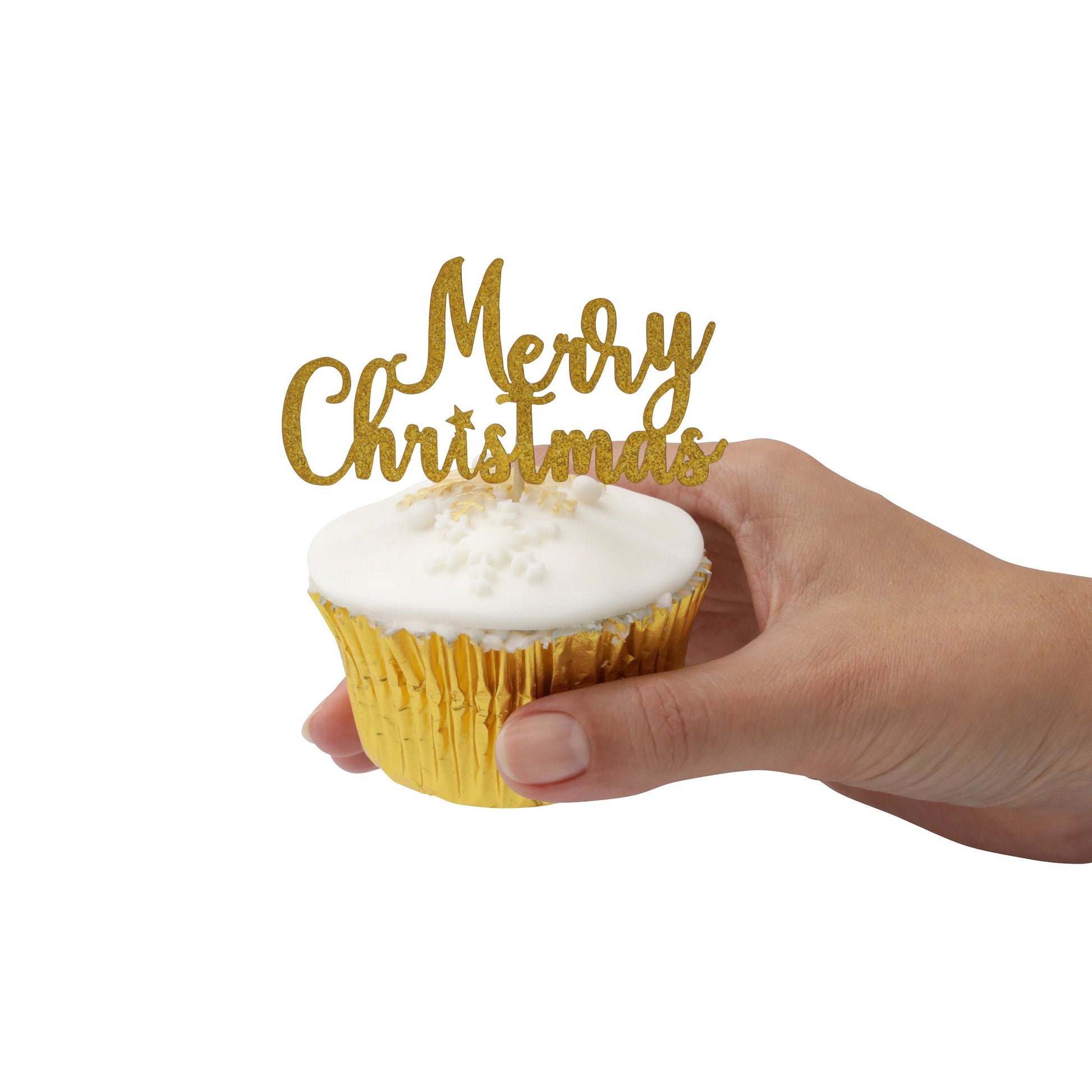 Merry Christmas cake topper stocking Cake Decorations yule log cupcake toppers (gold glitter) Etsy