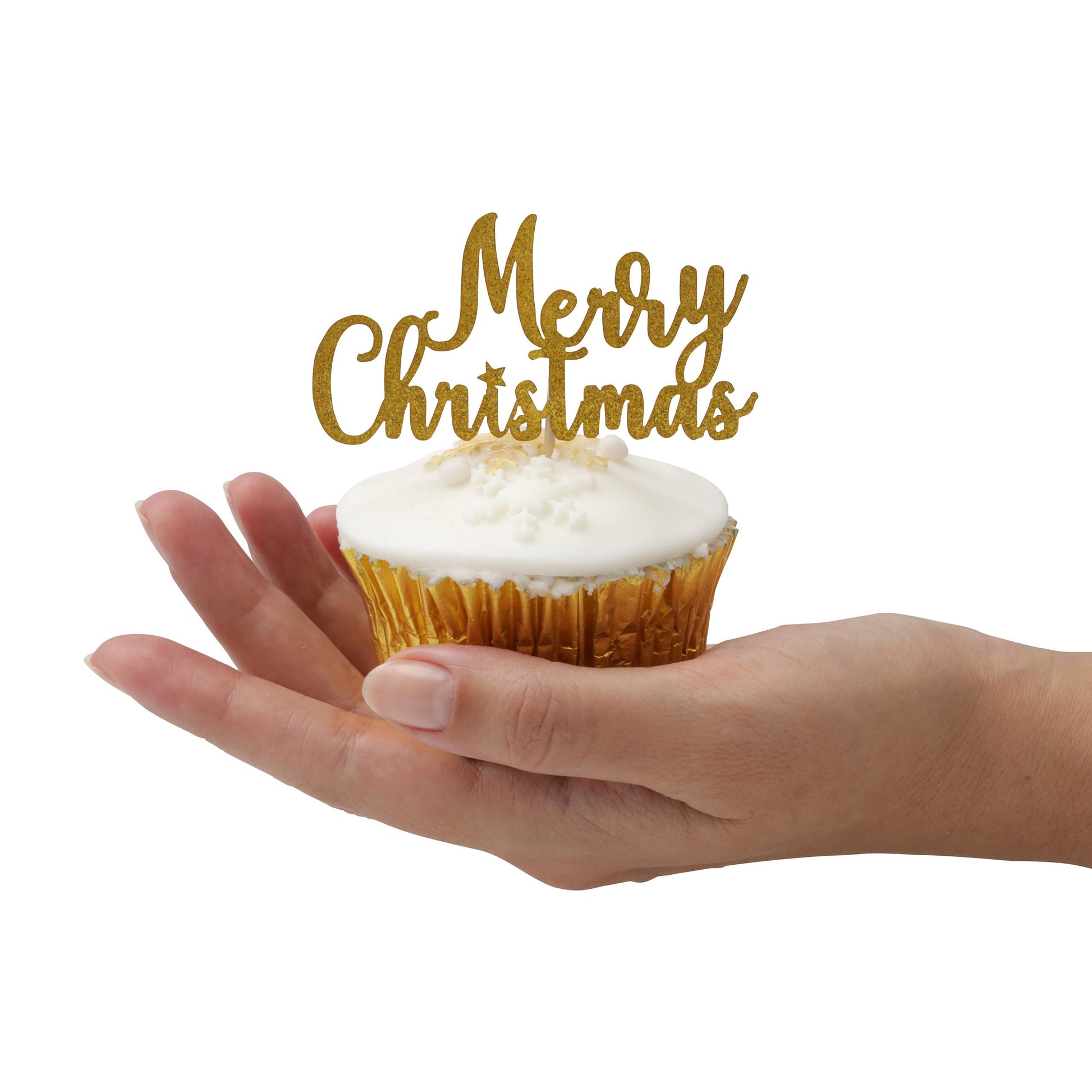 Merry Christmas cake topper stocking Cake Decorations yule log cupcake toppers (gold glitter) Etsy