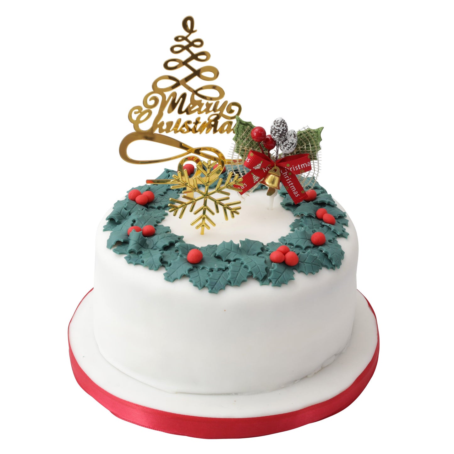 Christmas cake topper 3 piece set green holly merry Christmas Cake Decorations log cupcake toppers Keechi & co.