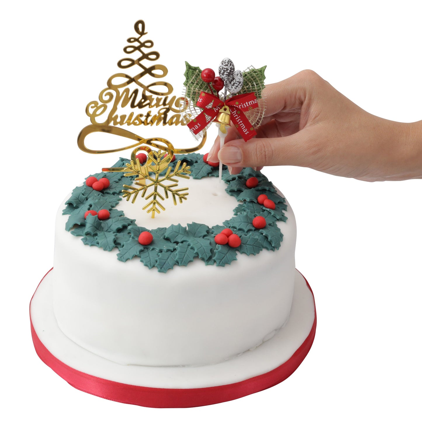 Christmas cake topper 3 piece set green holly merry Christmas Cake Decorations log cupcake toppers Keechi & co.