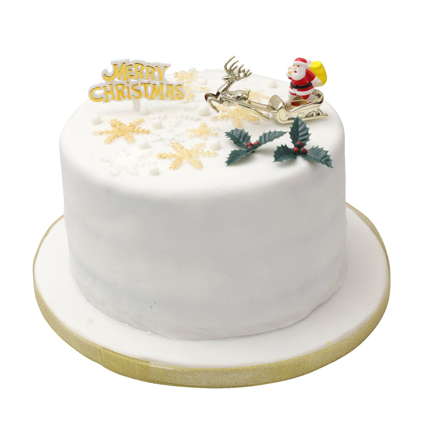 Merry Christmas Cake Decorations yule log cupcake toppers cake frill red with gold set combo 4 piece SET