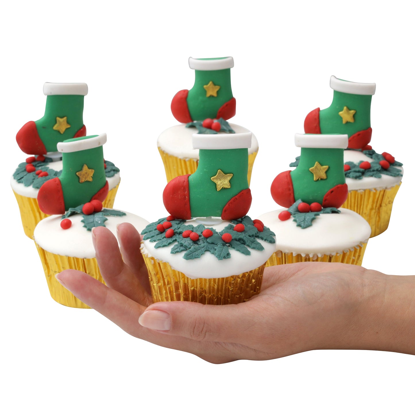 Christmas Stocking Cupcake Toppers: Holiday Cake Decorations (Set of 6)