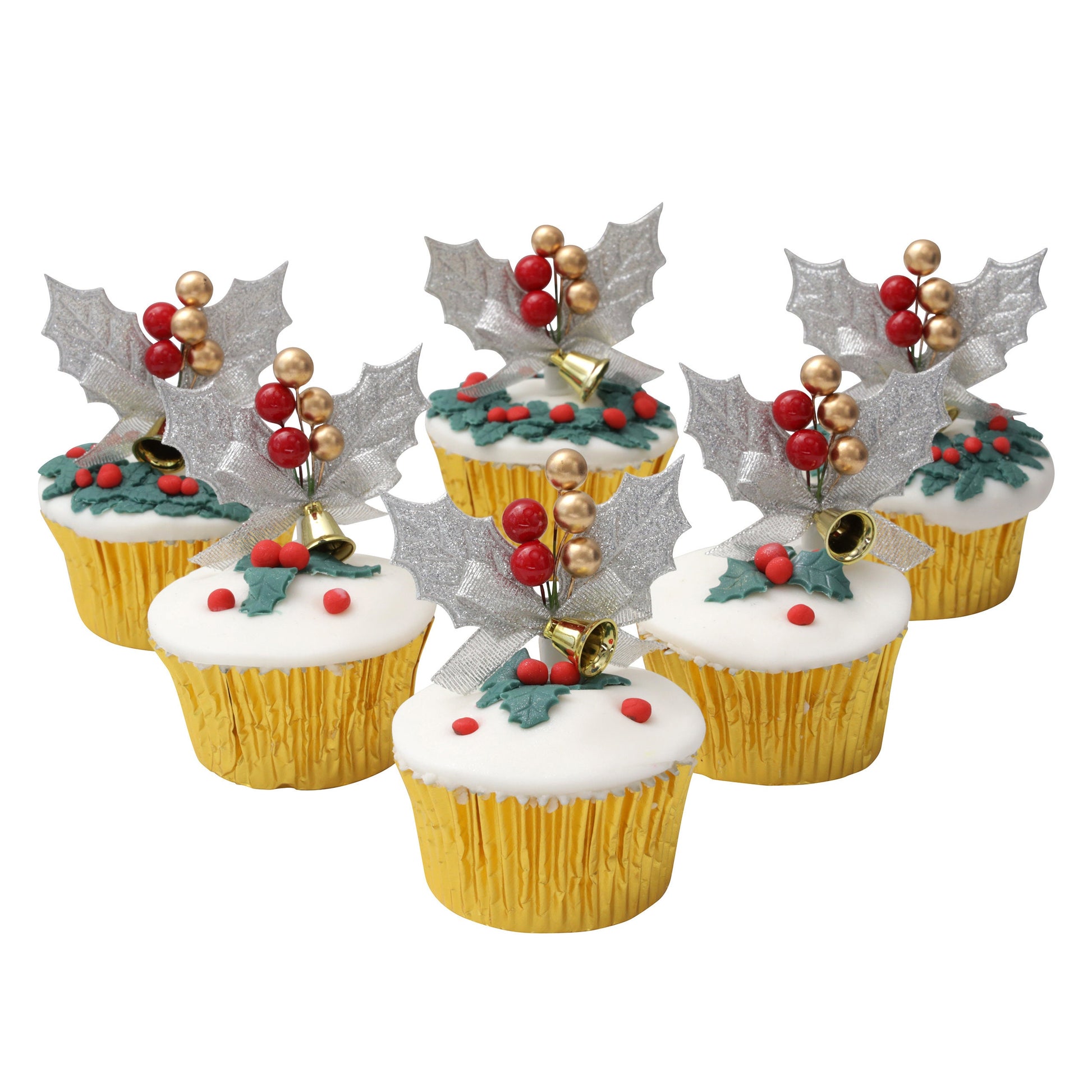 Silver Holly Christmas Cake Toppers: Green Leaves Yule Log Decorations (6pc) Etsy