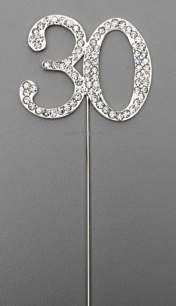 Silver Number 30 Cake Pick Topper Decoration 30th Diamante Sparkly