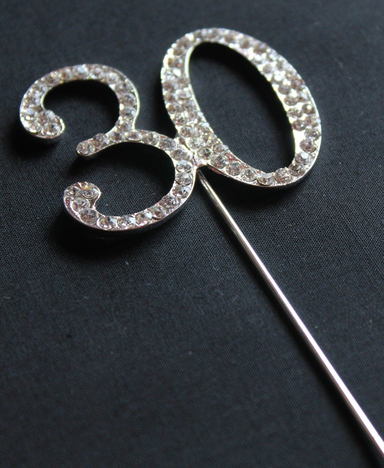 Silver Number 30 Cake Pick Topper Decoration 30th Diamante Sparkly
