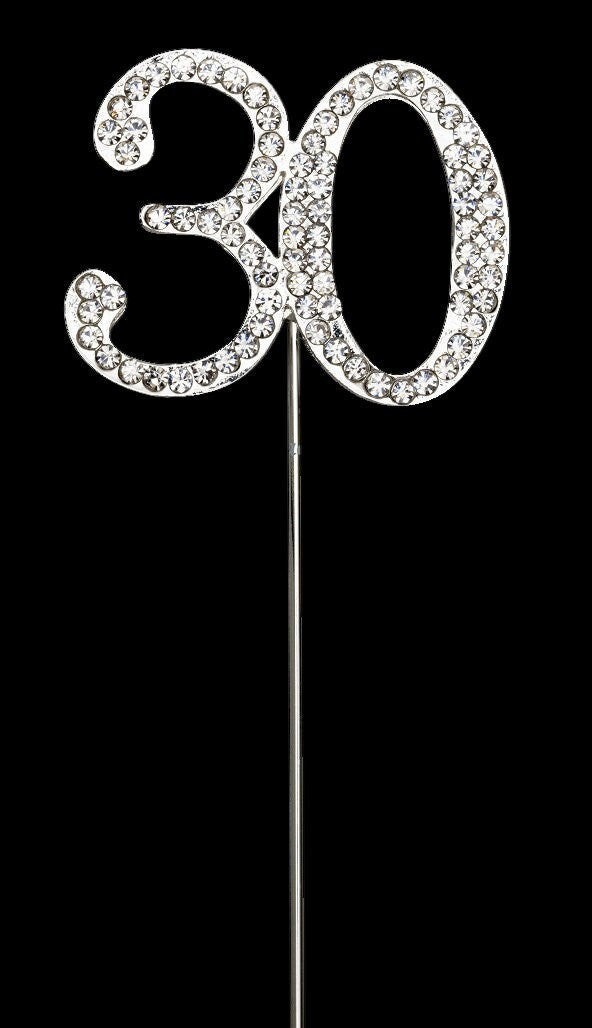 Silver Number 30 Cake Pick Topper Decoration 30th Diamante Sparkly