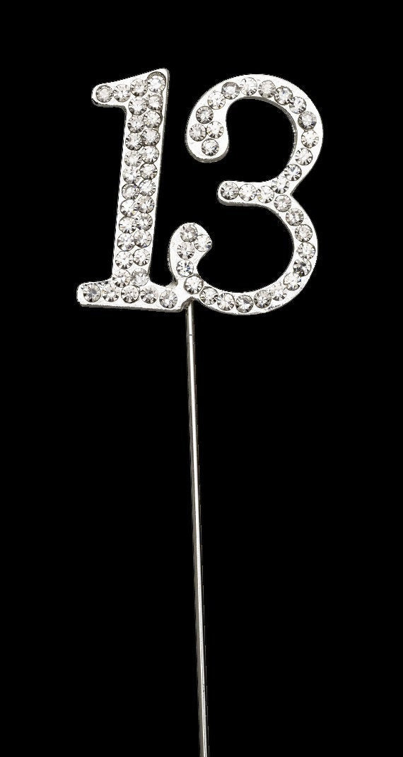 Silver Number 13 Cake Pick Topper Decoration 13th Diamante Sparkly