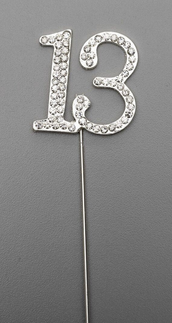 Silver Number 13 Cake Pick Topper Decoration 13th Diamante Sparkly