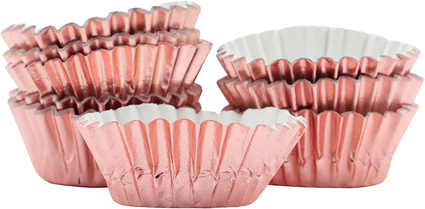 50 Mini Cupcake Cases Baking Muffin Cake Petits Fours Rose Gold FOIL
