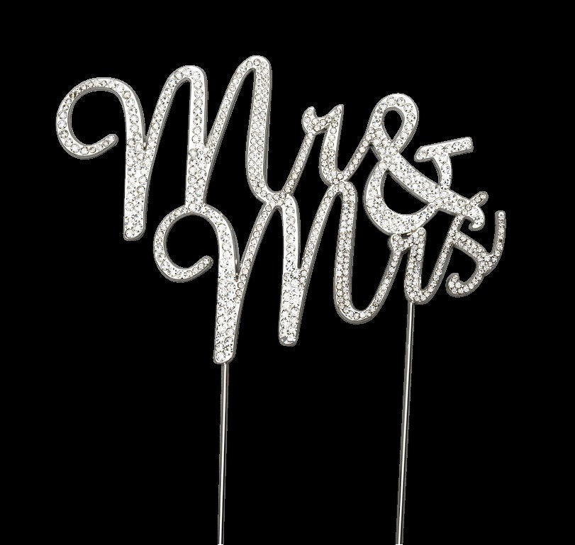 Wedding Cake Topper Pick Decoration Silver Mr & Mrs Rhinestone Diamante (New)