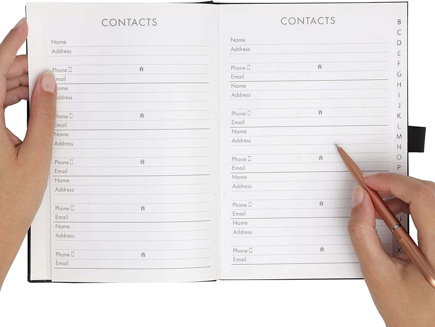 A5 Telephone Address Book: Hardback Tan Cover with Pen