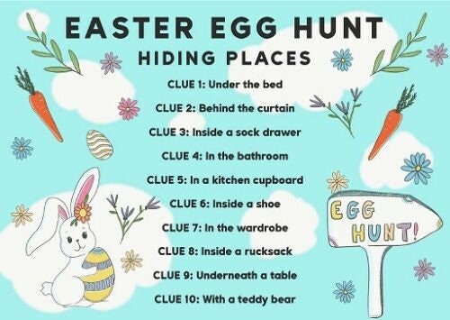 Easter Egg Hunt Indoor Clues Games Bag Basket Ideas Party Trail Set 10 Cards