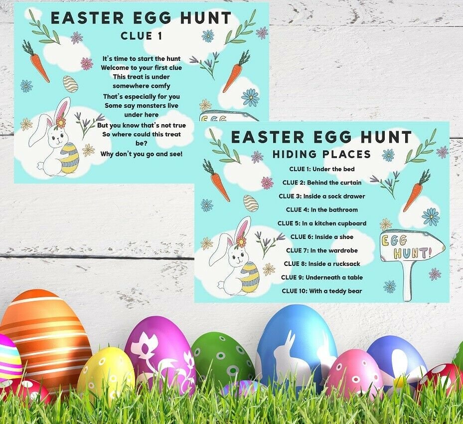 Easter Egg Hunt Indoor Clues Games Bag Basket Ideas Party Trail Set 10 Cards