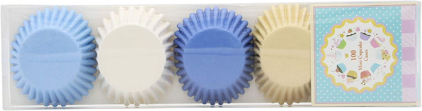 100 Mini Cupcake Cases: Blue Mix Baking Cups