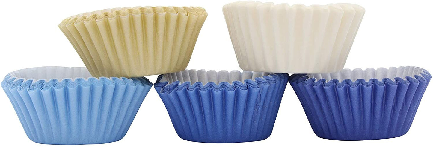 100 Mini Cupcake Cases: Blue Mix Baking Cups