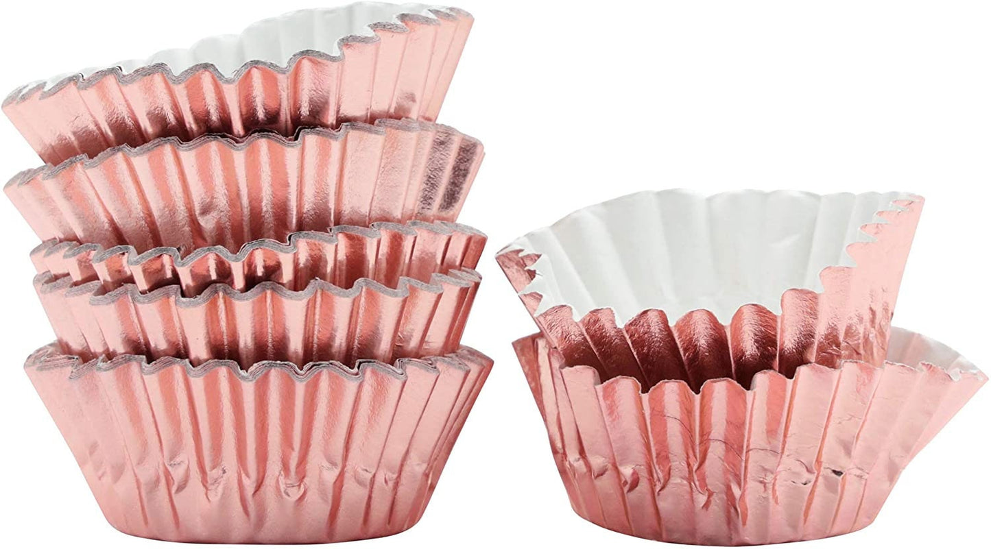 50 Mini Cupcake Cases Baking Muffin Cake Petits Fours Rose Gold FOIL