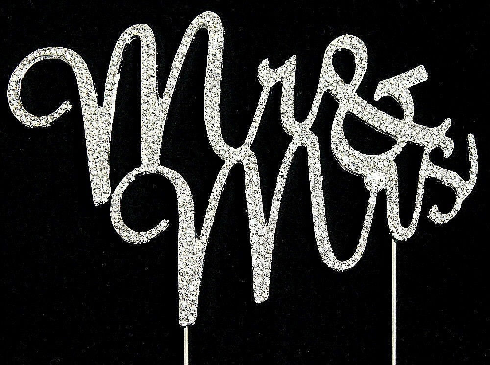 Wedding Cake Topper Pick Decoration Silver Mr & Mrs Rhinestone Diamante (New)