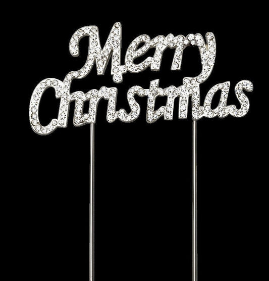 Merry Christmas Cake Topper Pick Decoration Silver Rhinestone Diamante Etsy
