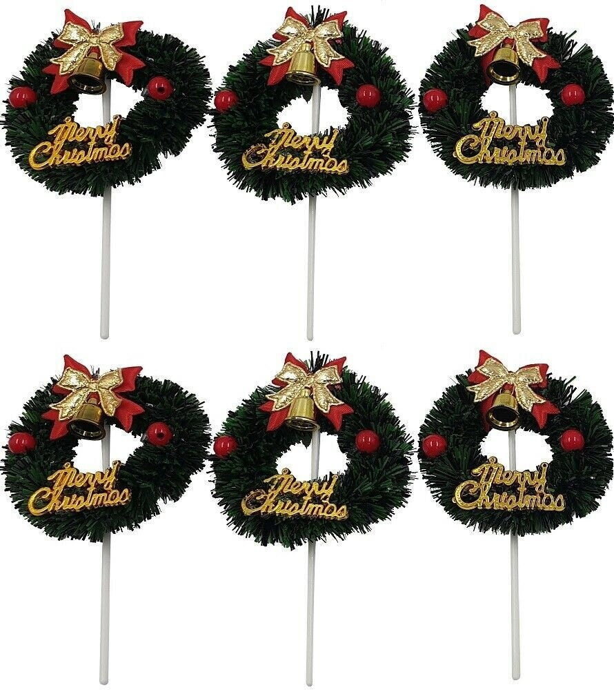 6 x Wreaths wreath Christmas Cake Decorations yule log cupcake toppers
