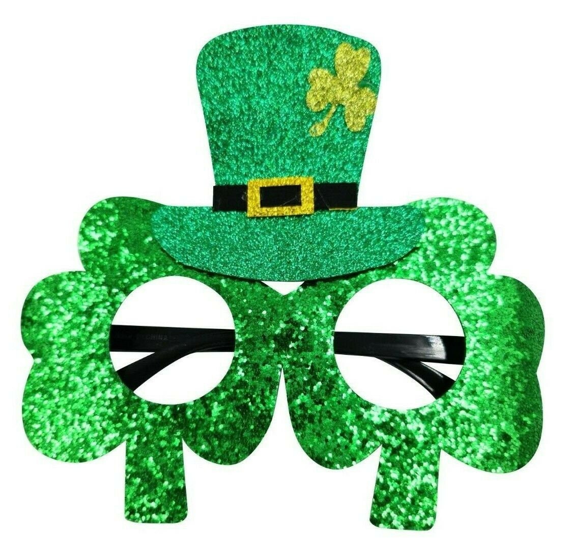 Green Glitter Shamrock Glasses Happy St Patricks Day Paddy Irish Ireland