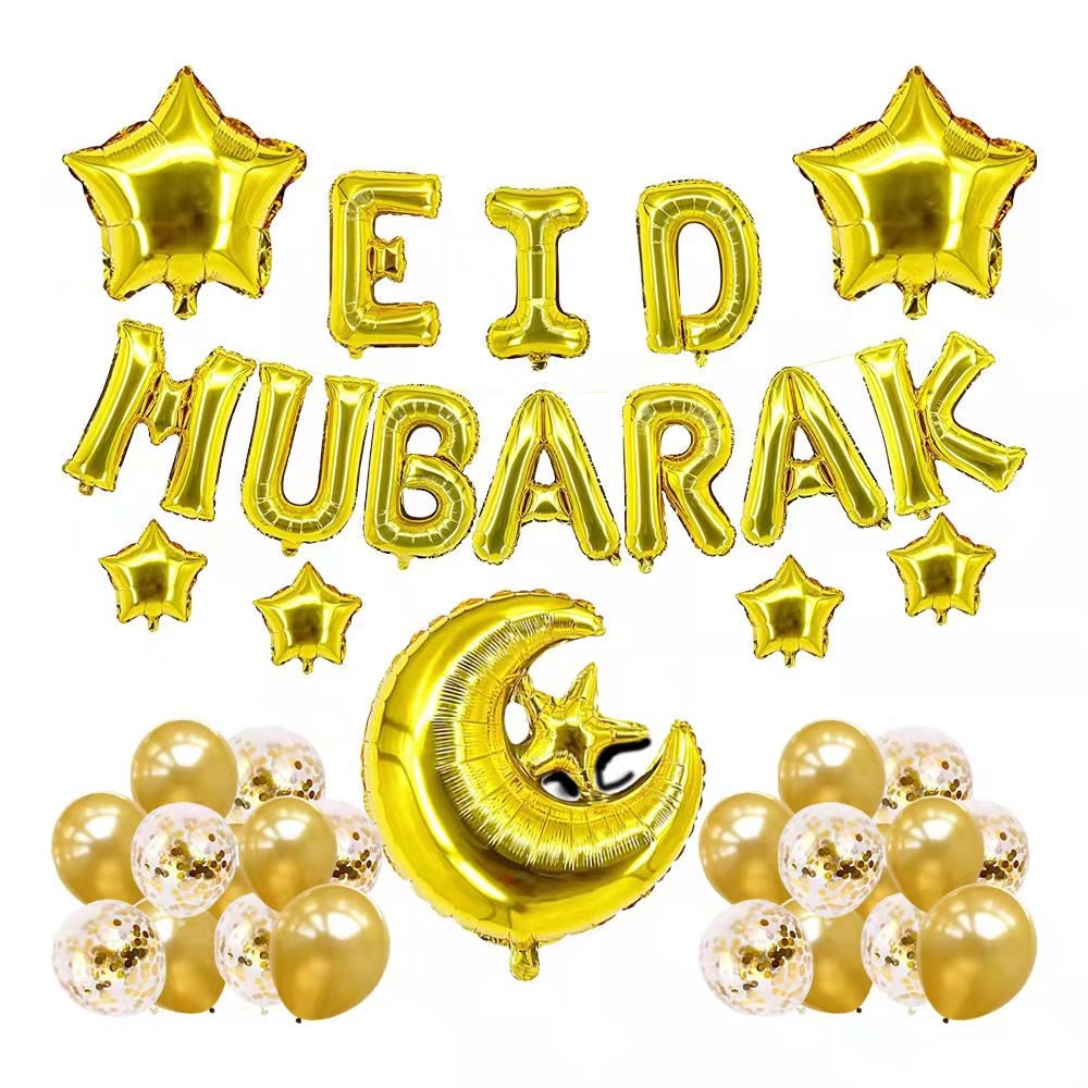 Eid Mubarak Balloon Decoration Set: Gold Foil Letter Banner Etsy