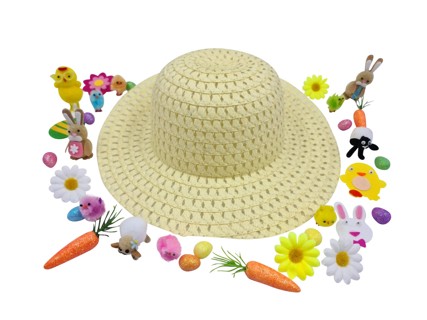 Easter Bonnet Hat Chicks Carrots Bunnies Eggs Sheep Decorations Flowers craft Keechi & co.