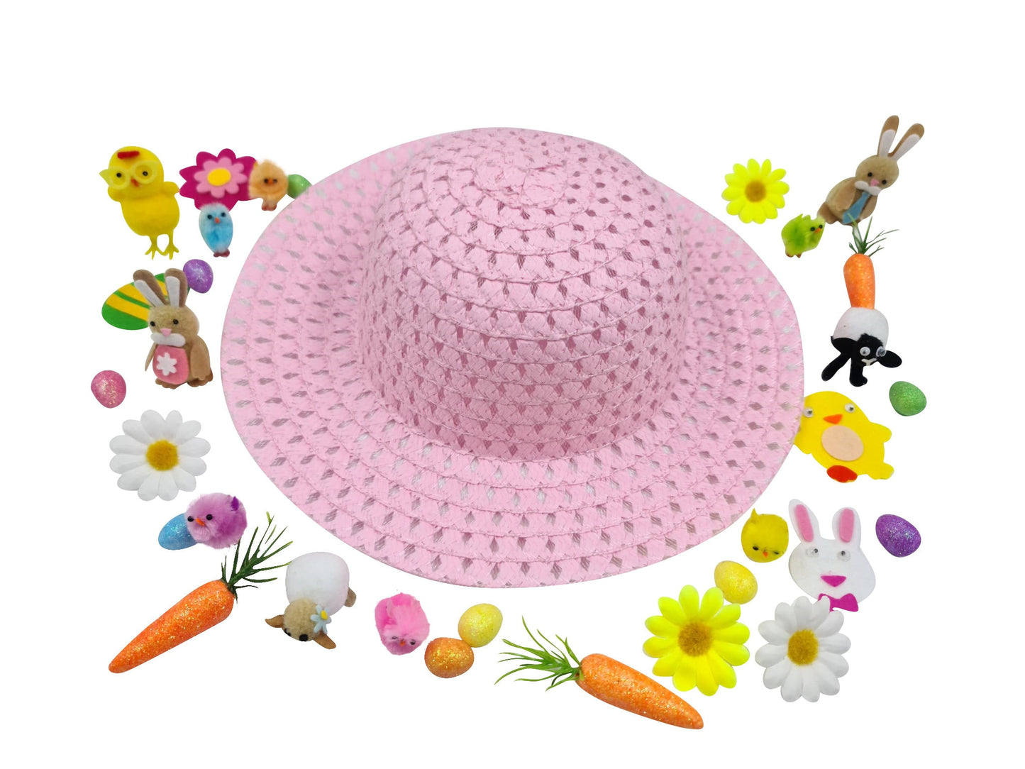 Easter Bonnet Hat Chicks Carrots Bunnies Eggs Sheep Decorations Flowers craft Keechi & co.