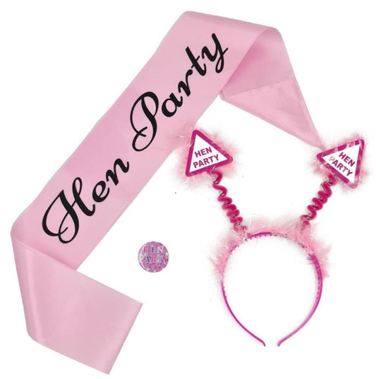 3pcs Hen Party Set Head Boppers Sash & Badge Night Out Pink Headband Etsy