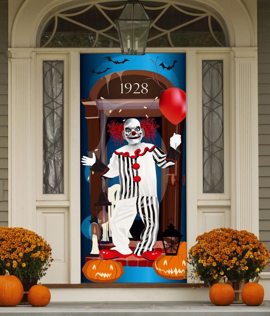 Halloween Clown Door Cover Party Entrance Scary Party Decor Drape Poster Etsy