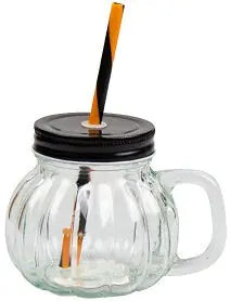 6 Pumpkin Glass Jar & Straw 350ml Halloween Cocktail Home Tableware Drinkware Keechi & co.