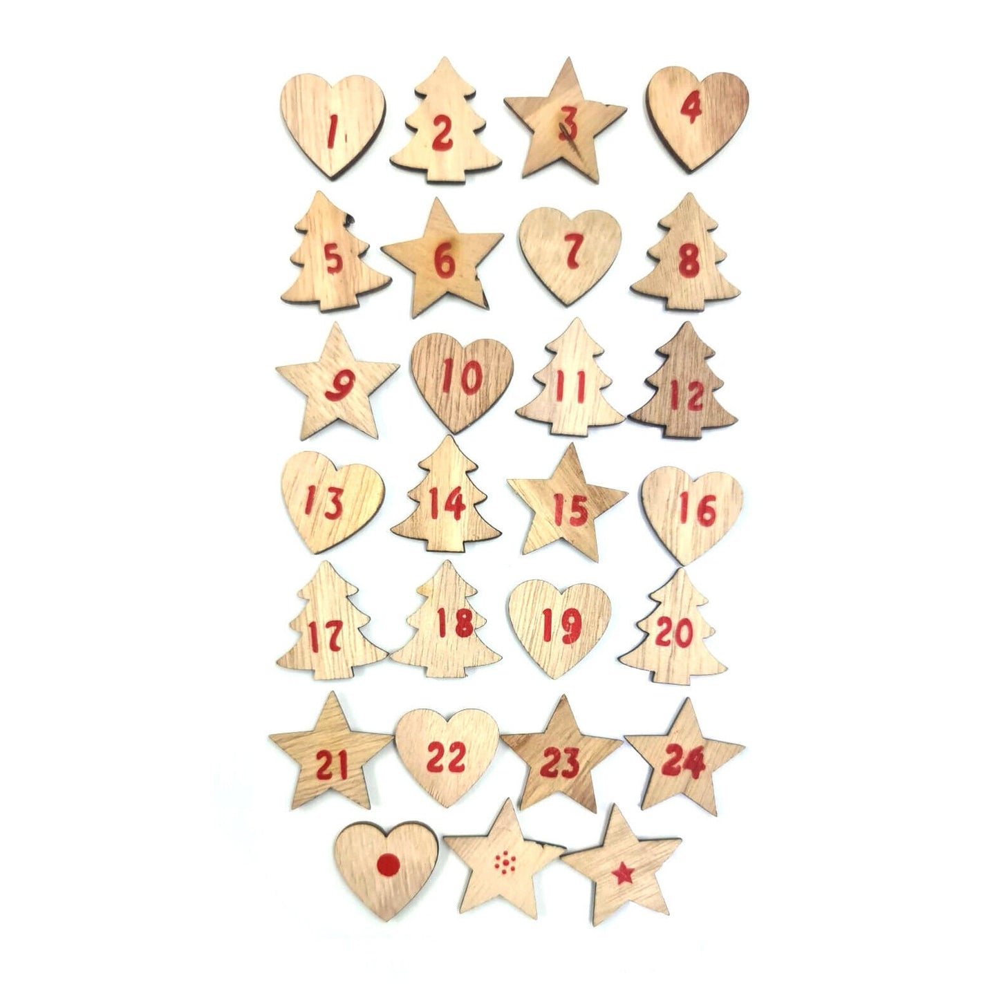24 Wooden Advent Calendar Number Stickers & Pegs Christmas Make your own Craft Keechi & co.