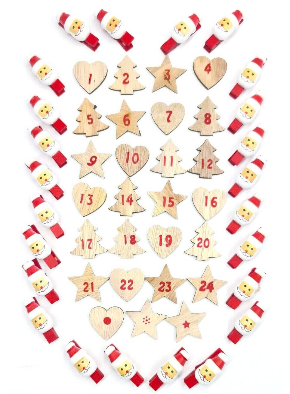 24 Wooden Advent Calendar Number Stickers & Pegs Christmas Make your own Craft Keechi & co.