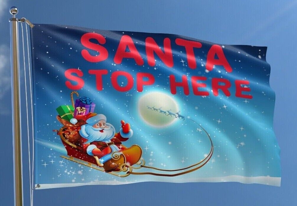 Christmas flag 3x2ft Santa Stop Here Xmas Decoration Flagpole Festive New Year